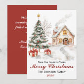 ヴィンテージウォーターカラークリスマスフラットホリデーカード シーズンカード (正面/裏面)