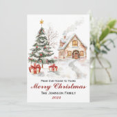 ヴィンテージウォーターカラークリスマスフラットホリデーカード シーズンカード (スタンド正面)