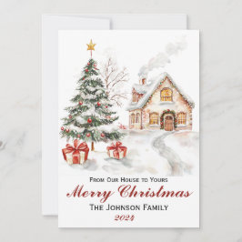 ヴィンテージウォーターカラークリスマスフラットホリデーカード シーズンカード