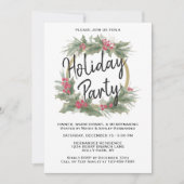 ヴィンテージウォーターカラークリスマスリースホリデーパーティー 招待状 (正面)