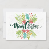 ヴィンテージウォーターカラーグリーンリースクリスマスホリデー 招待状 (正面)