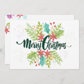 ヴィンテージウォーターカラーグリーンリースクリスマスホリデー 招待状 (正面/裏面)