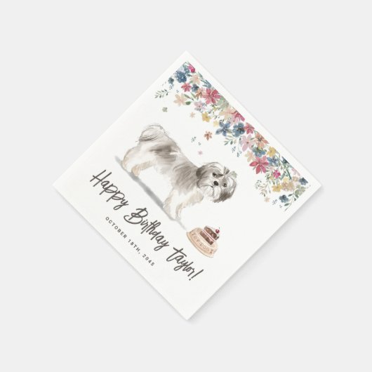 ヴィンテージウォーターカラーグレーシーズー(犬)Tzu誕生日 スタンダードカクテルナプキン (角)