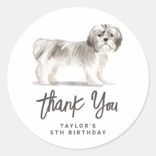 ヴィンテージウォーターカラーグレーシーズー（犬）Tzu誕生日 ラウンドシール