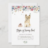 ヴィンテージウォーターカラーケアンテリアードッグ誕生日 招待状 (正面)