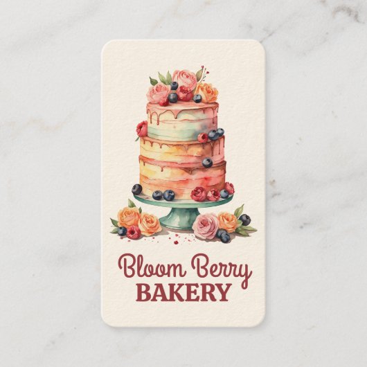 ヴィンテージウォーターカラーケーキエレガントフローラデザイン 名刺 (正面)