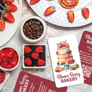 ヴィンテージウォーターカラーケーキエレガントフローラデザイン 名刺