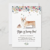 ヴィンテージウォーターカラーコルギドッグバースデーパーティー 招待状 (正面)