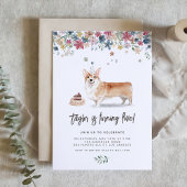 ヴィンテージウォーターカラーコルギドッグバースデーパーティー 招待状