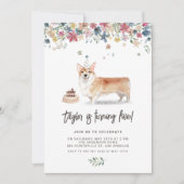 ヴィンテージウォーターカラーコルギドッグバースデーパーティー 招待状 (正面)