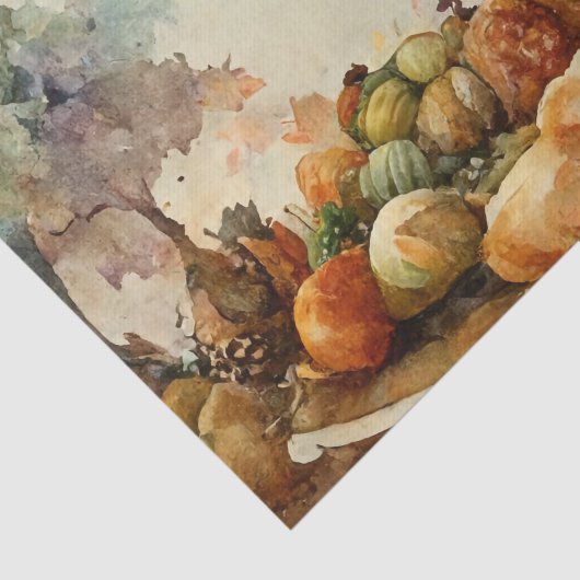 ヴィンテージウォーターカラーサンクスギビングターキーパンプキン 薄葉紙 (詳細)