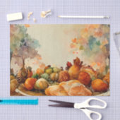 ヴィンテージウォーターカラーサンクスギビングターキーパンプキン 薄葉紙 (クラフト)