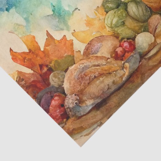 ヴィンテージウォーターカラーサンクスギビングターキーパンプキン 薄葉紙 (詳細)