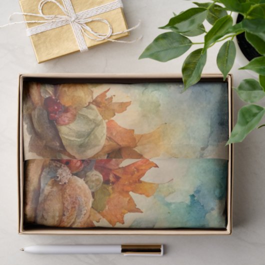 ヴィンテージウォーターカラーサンクスギビングターキーパンプキン 薄葉紙 (ギフト)