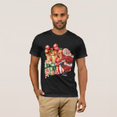 ヴィンテージウォーターカラーサンタのスケートクリスマス Tシャツ (正面フル)