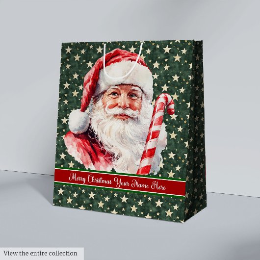 ヴィンテージウォーターカラーサンタクロース抱き枕モノグラム ミディアムペーパーバッグ