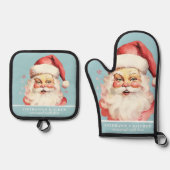 ヴィンテージウォーターカラーサンタ顔クリスマスカスタム 鍋つかみ&鍋敷きセット (正面)