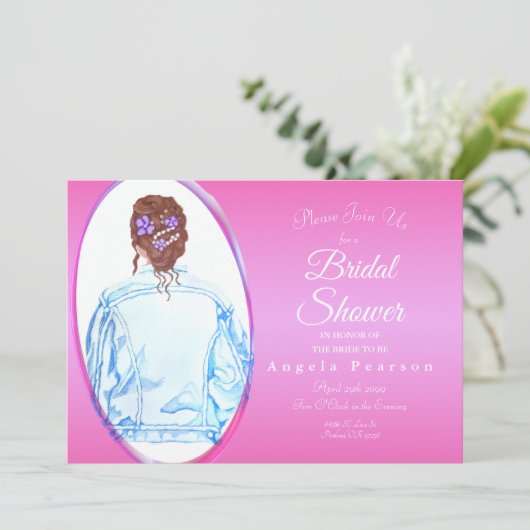 ヴィンテージウォーターカラージャンジャケットブライダルシャワー 招待状 (スタンド正面)