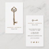 ヴィンテージウォーターカラースケルトン鍵実在エステートホワイト 名刺 (正面/裏面)