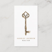 ヴィンテージウォーターカラースケルトン鍵実在エステートホワイト 名刺 (正面)