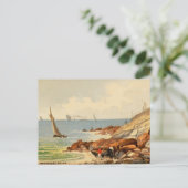 ヴィンテージウォーターカラーナンタセットビーチ、マサチューセッツ ポストカード (スタンド正面)