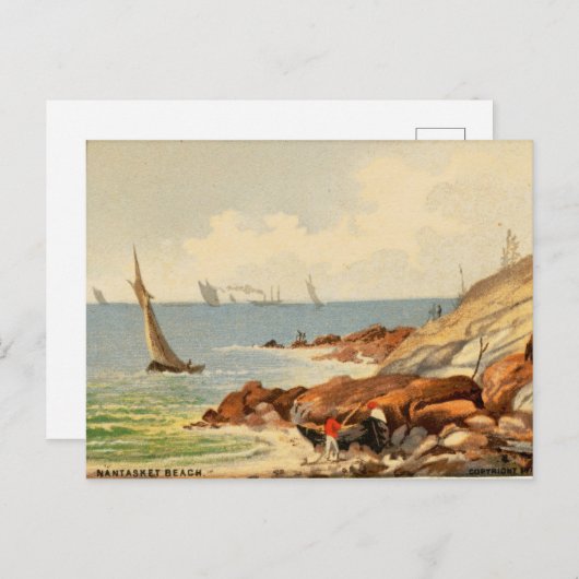 ヴィンテージウォーターカラーナンタセットビーチ、マサチューセッツ ポストカード (正面/裏面)