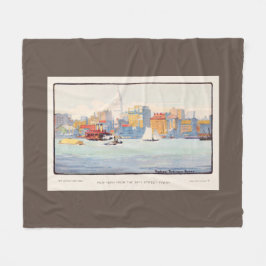 ヴィンテージウォーターカラーニューヨークザ34通りフェリー フリースブランケット