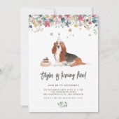 ヴィンテージウォーターカラーバセットハウンドドッグバースデーパーティー 招待状 (正面)