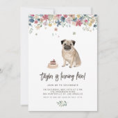 ヴィンテージウォーターカラーパグドッグ誕生日パーティー 招待状 (正面)