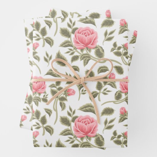 ヴィンテージウォーターカラーパステルピンクローズ ラッピングペーパーシート (インサイチュ)