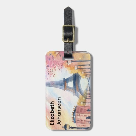 ヴィンテージウォーターカラーパリエッフェルタワースタイリッシュ ラゲッジタグ (正面縦)