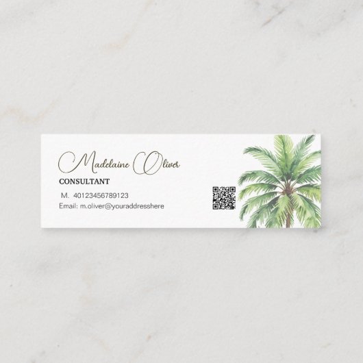 ヴィンテージウォーターカラーパームツリートロピカルエレガント スキニー名刺 (裏面)