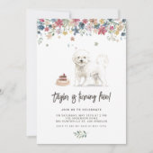 ヴィンテージウォーターカラービコンフリースドッグ誕生日パーティー 招待状 (正面)