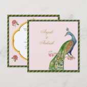 ヴィンテージウォーターカラーピーコックインディアン結婚ズ 招待状 (正面/裏面)