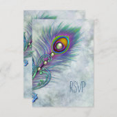 ヴィンテージウォーターカラーピーコックRSVP 出欠カード (正面/裏面)