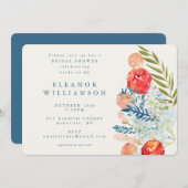 ヴィンテージウォーターカラーフローラガーデンブライダルシャワー 招待状 (正面/裏面)