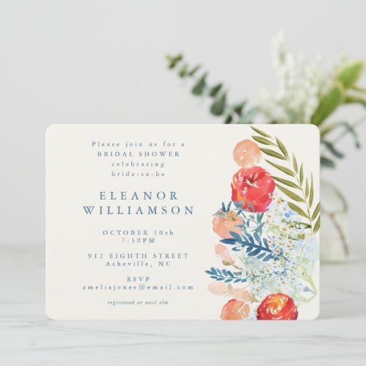 ヴィンテージウォーターカラーフローラガーデンブライダルシャワー 招待状 (スタンド正面)