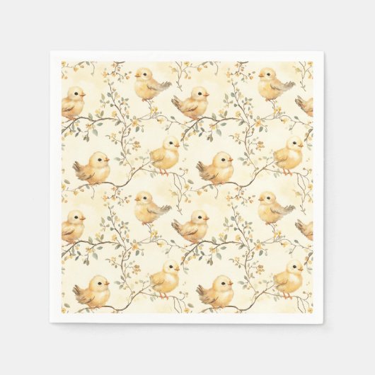 ヴィンテージウォーターカラーベビーチックス&フローラ春 スタンダードカクテルナプキン (正面)