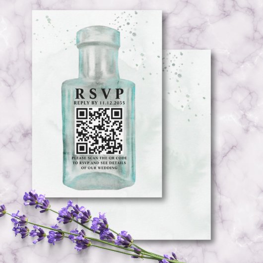 ヴィンテージウォーターカラーボトルQRコード結婚式RSVP 出欠カード