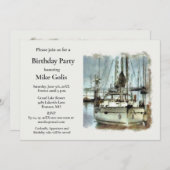 ヴィンテージウォーターカラーボートメンズ誕生日 招待状 (正面/裏面)