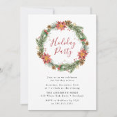 ヴィンテージウォーターカラーポインセチアリースホリデーパーティー 招待状 (正面)