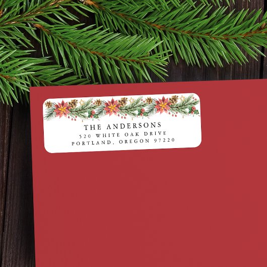 ヴィンテージウォーターカラーポインセティアホリデイ ラベル