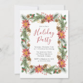 ヴィンテージウォーターカラーポインセティアホリデーパーティー 招待状 (正面)