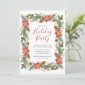 ヴィンテージウォーターカラーポインセティアホリデーパーティー 招待状 (スタンド正面)