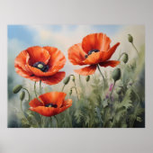 ヴィンテージウォーターカラーポピズアートエレガントフローラ ポスター (正面)