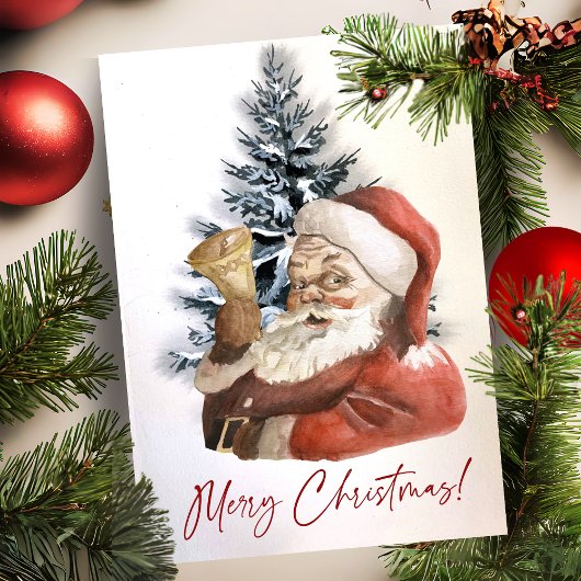 ヴィンテージウォーターカラーメリークリスマスサンタカスタムー シーズンカード