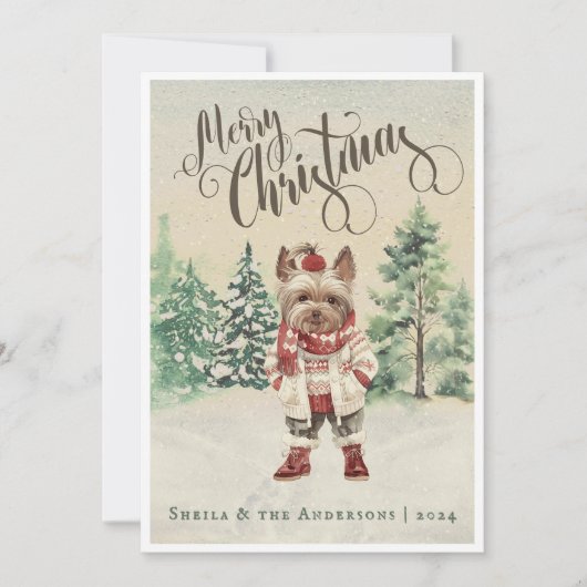 ヴィンテージウォーターカラーヨークシャーテリアドッグ シーズンカード (正面)