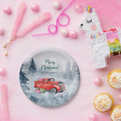 ヴィンテージウォーターカラーレッドクリスマスホリデートラック ペーパープレート (パーティー)