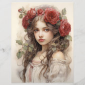 ヴィンテージウォーターカラーレッドローズ紙クラフトカードストック (裏面)