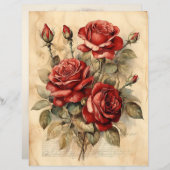 ヴィンテージウォーターカラーレッドローズ紙クラフトカードストック (正面/裏面)
